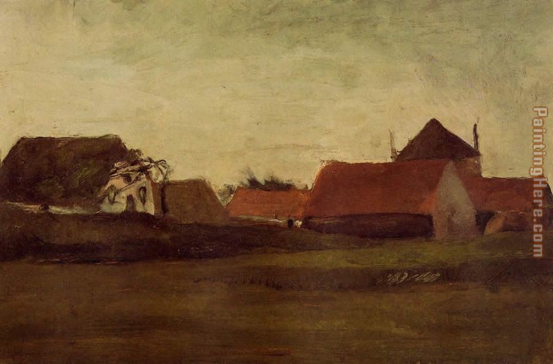 Vincent van Gogh Farmhouses in Loosduinen near the Hague at Twilight